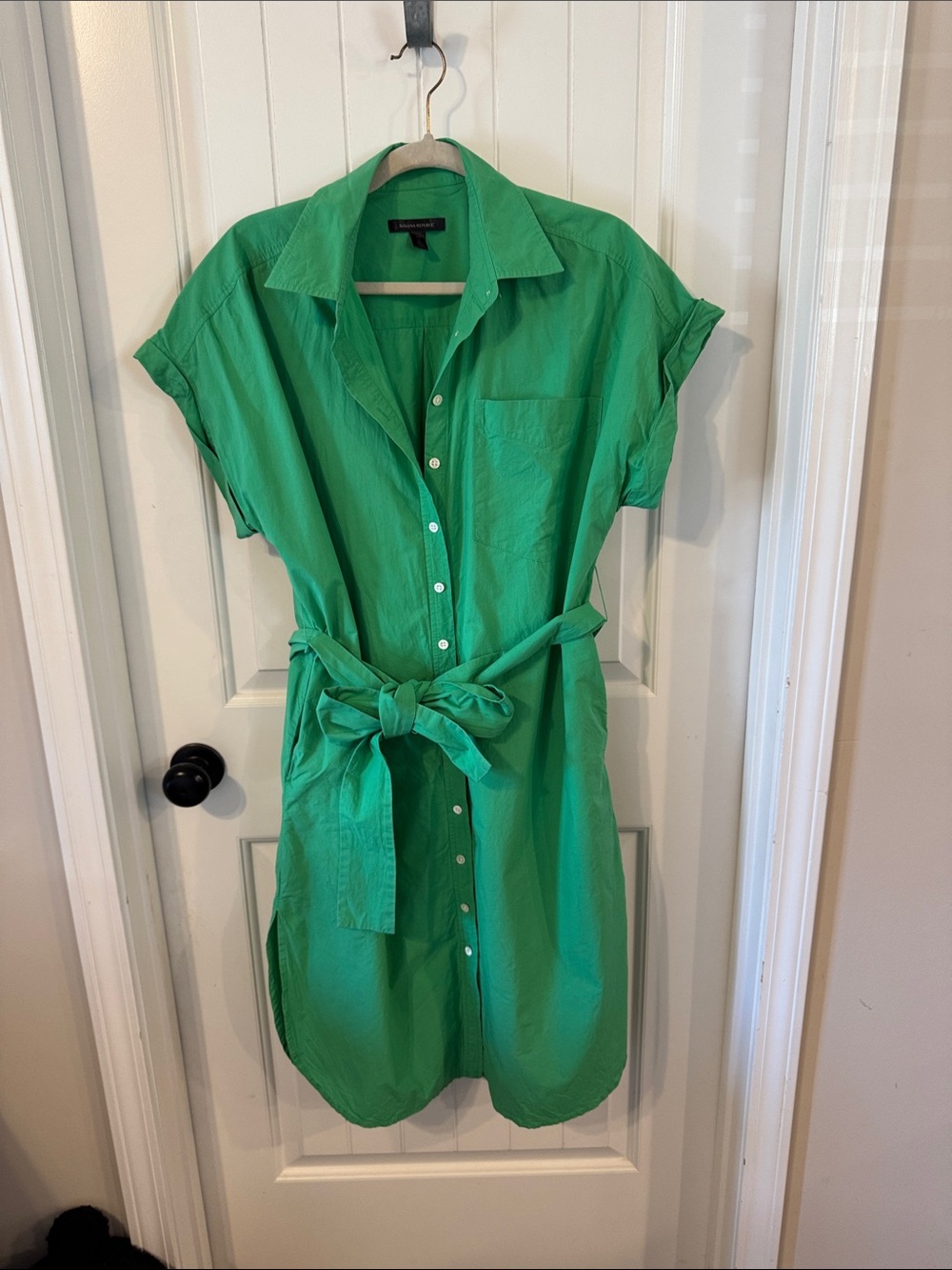 Banana Republic Green Button Down Shirt Dress Size Large Petite